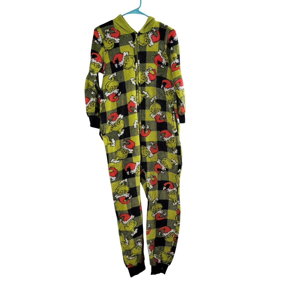 Dr‎ Seuss The Grinch Christmas Fleece Hooded Union Suit Pajamas Small 4-6 Green